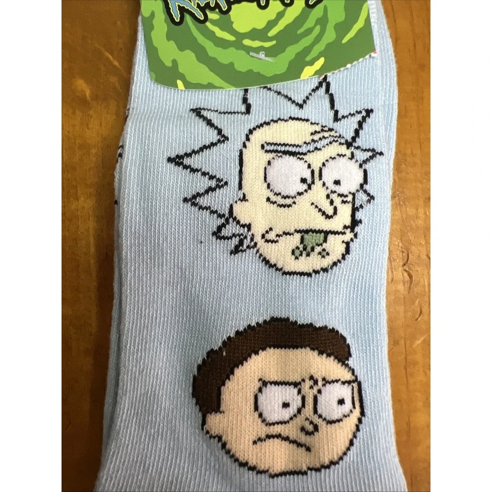 Rick And‎ Morty Men Crew Socks Light Blue  Faces Print  Size 8-12 NWT